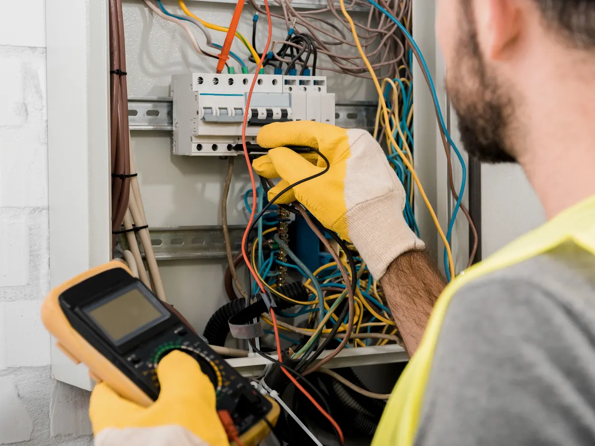 Artisan électricien au travail à Paris